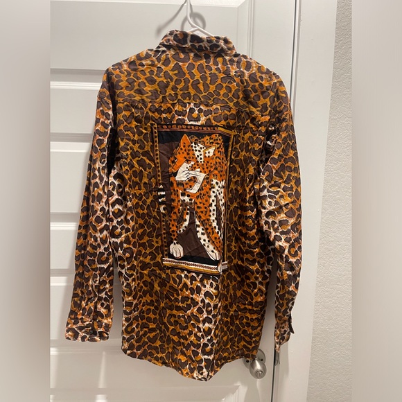 Perry Ellis cotton leopard print long sleeves shirt L unisex